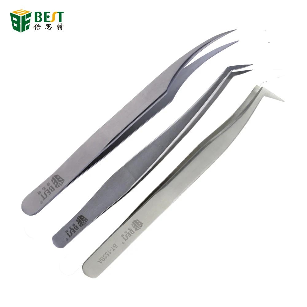 Professional Eyelash Extension Tweezers Stainless Steel Ultra Precision Forceps with Curved Angled Fine Tips for Beauty Craft