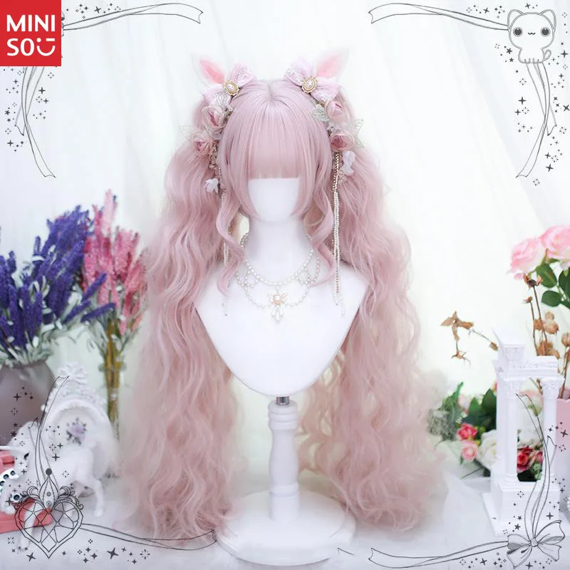 

Powder Gold Lolita Wig for Women - Natural Sweet Oil Painting Vibe, Double Ponytail Short Curly Wig with Bangs Full Headgear