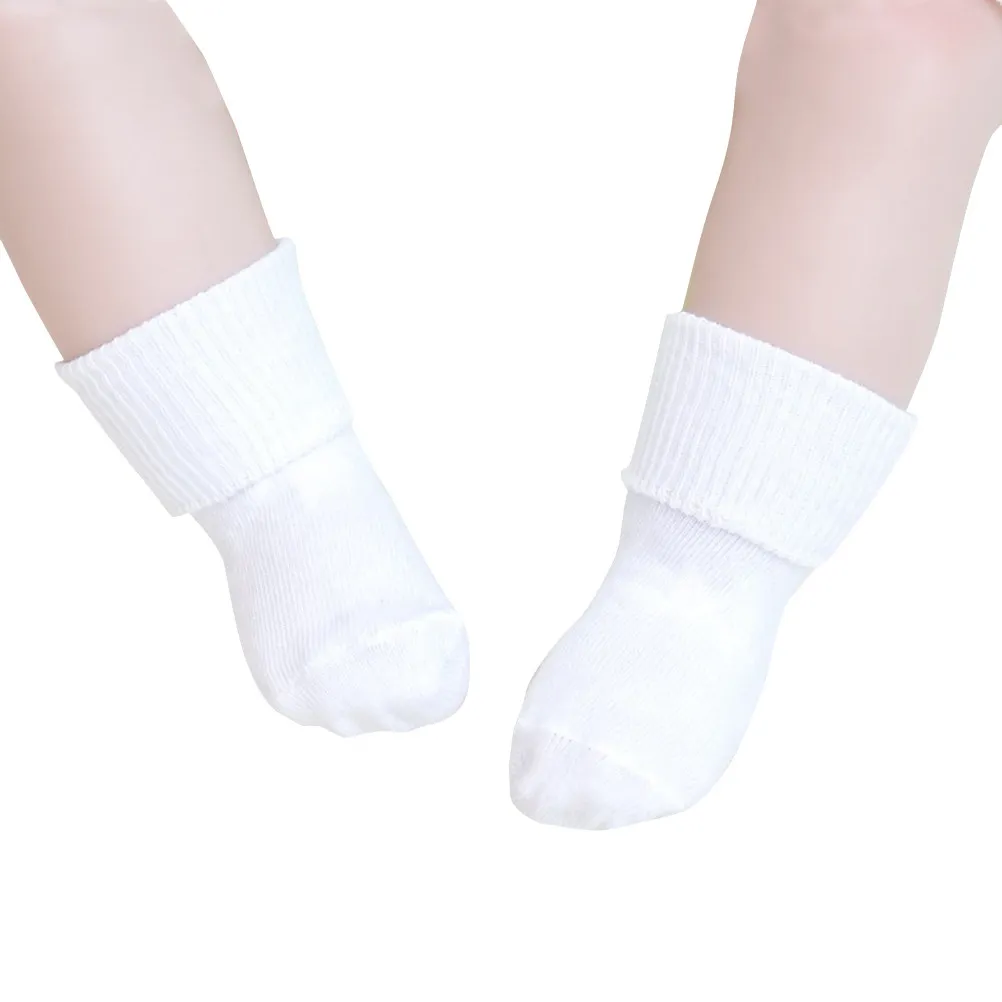 Non-Slip Baby Socks Unisex Turn Cuff Cotton Infant Toddler Socks White Safe Walking Breathable Soft for Kids 1-3 Years Old