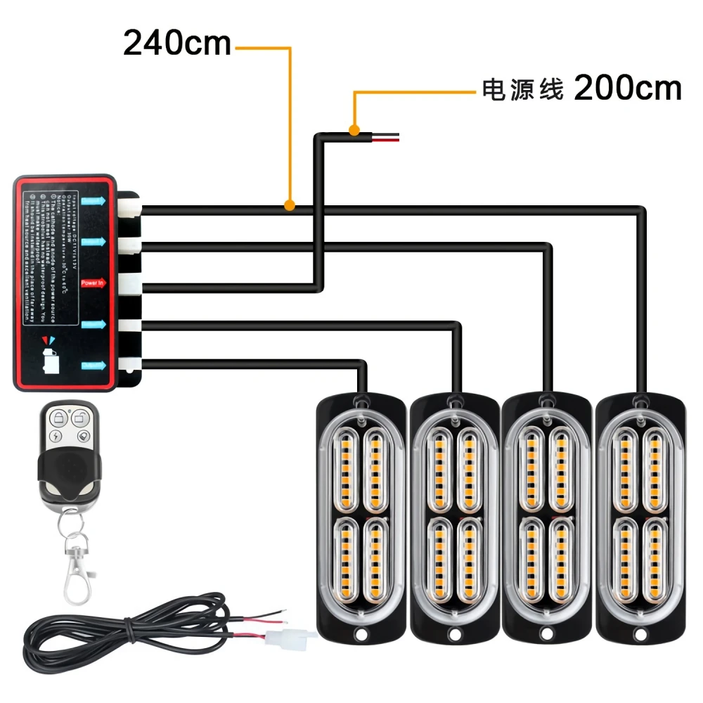 1 Set Car Strobe Flashing Lights 4*24 LED 12V Ambulance Stroboscop Car Police Light With Remote Control Red White Amber Blue