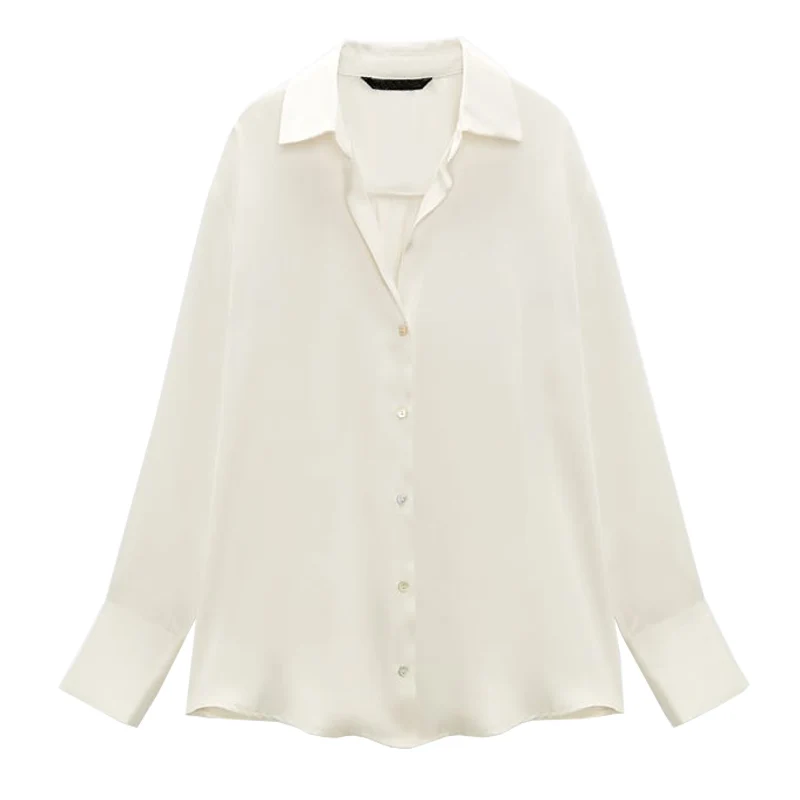 

Шелковый атлас Feel Loose Long Sve Classic Sle White irt Женская мода Весна Новое поступление для поездок на работу Sle Pure Color Polye...