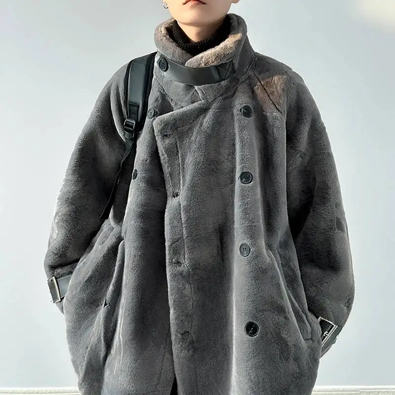 

Fall Winter New High-Neck Wool Jackets Thickened Solid Color Men's Coats Stylish Thick And Warm Retro Cotton Jacket