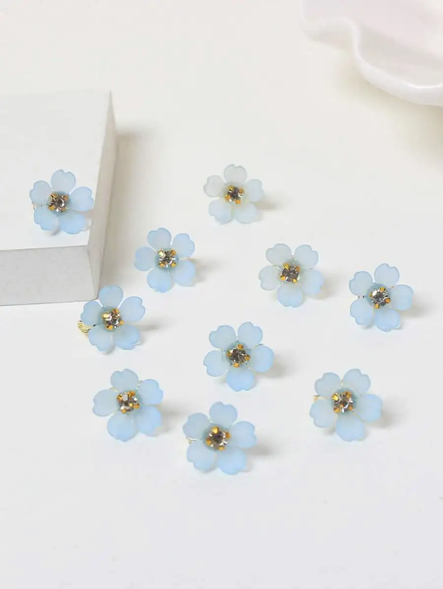 10pcs Light Blue Faux Pearl Mini Flower Hair Clips, Elegant Floral Braid Pins For Women, Summer Beach Wedding Vacation Hair