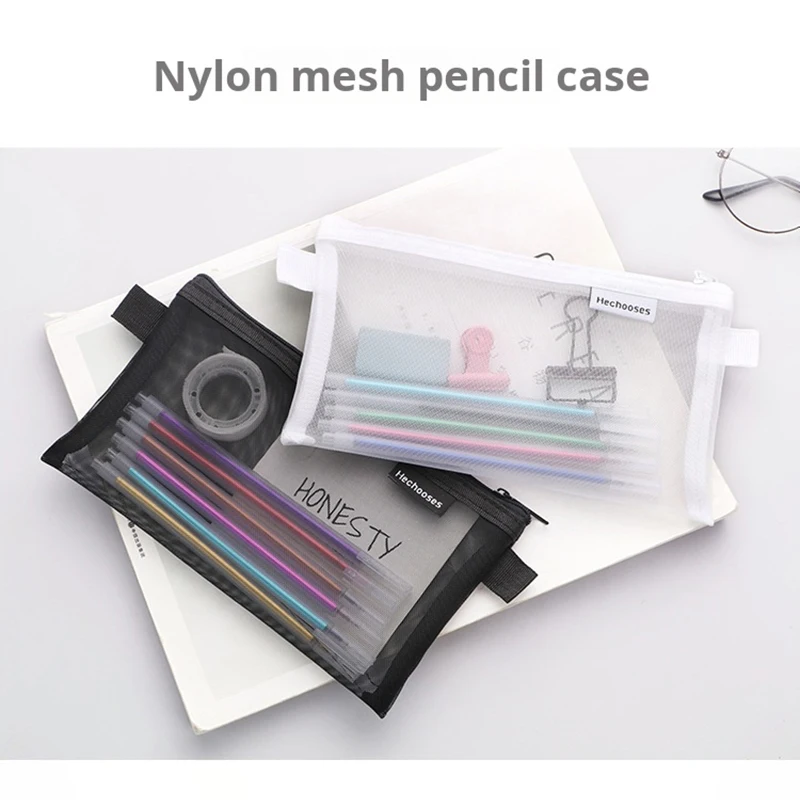 1 Pcs Transparent Mesh Pen Pouch Organizer Pouch Portable Pencil Pouch for Students Exam Large Capacity Stationery Pouch