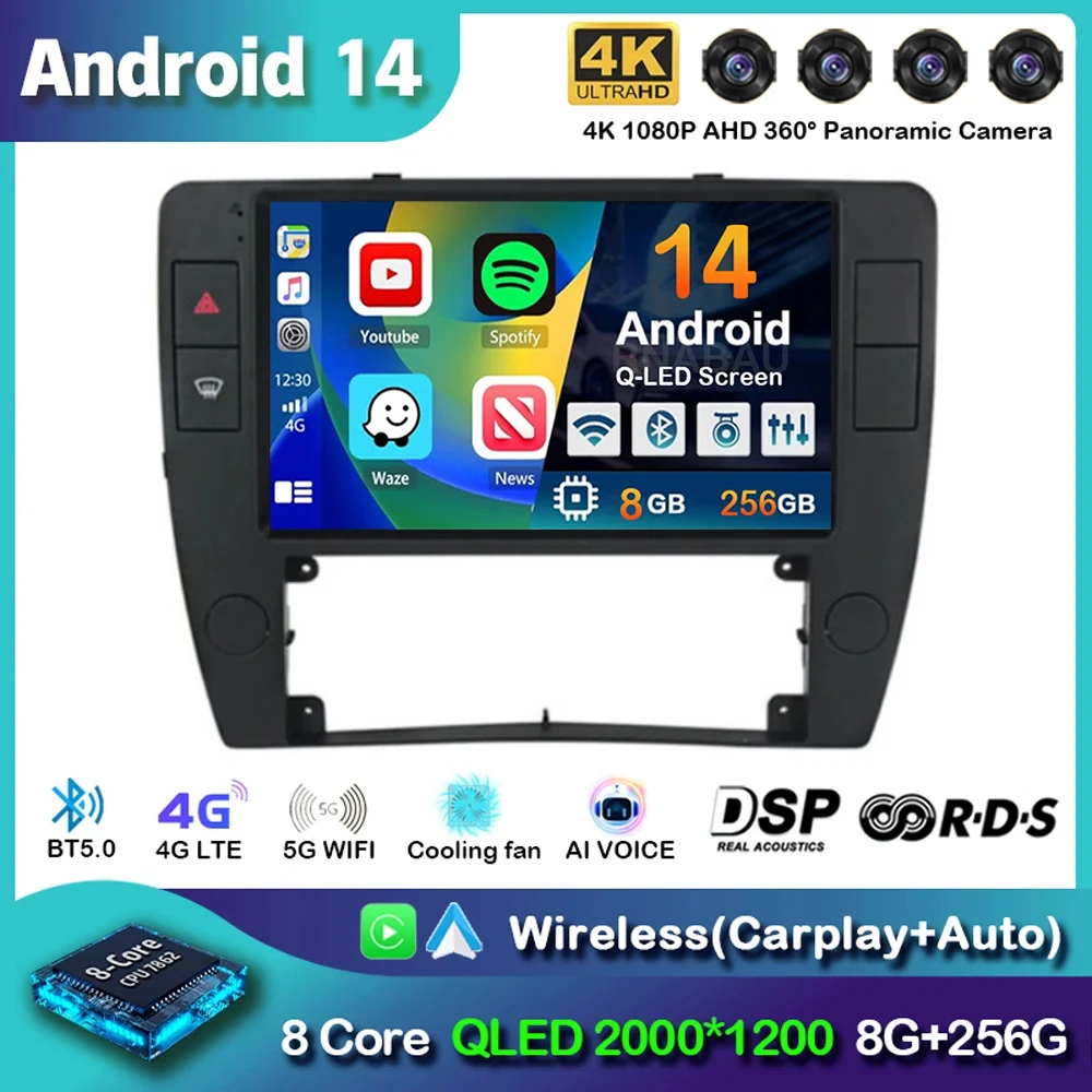

Автомагнитола на Android 14 Carplay для Volkswagen Passat B5 2000-2005 мультимедийный видеоплеер GPS стерео DSP Carplay No 2din DVD