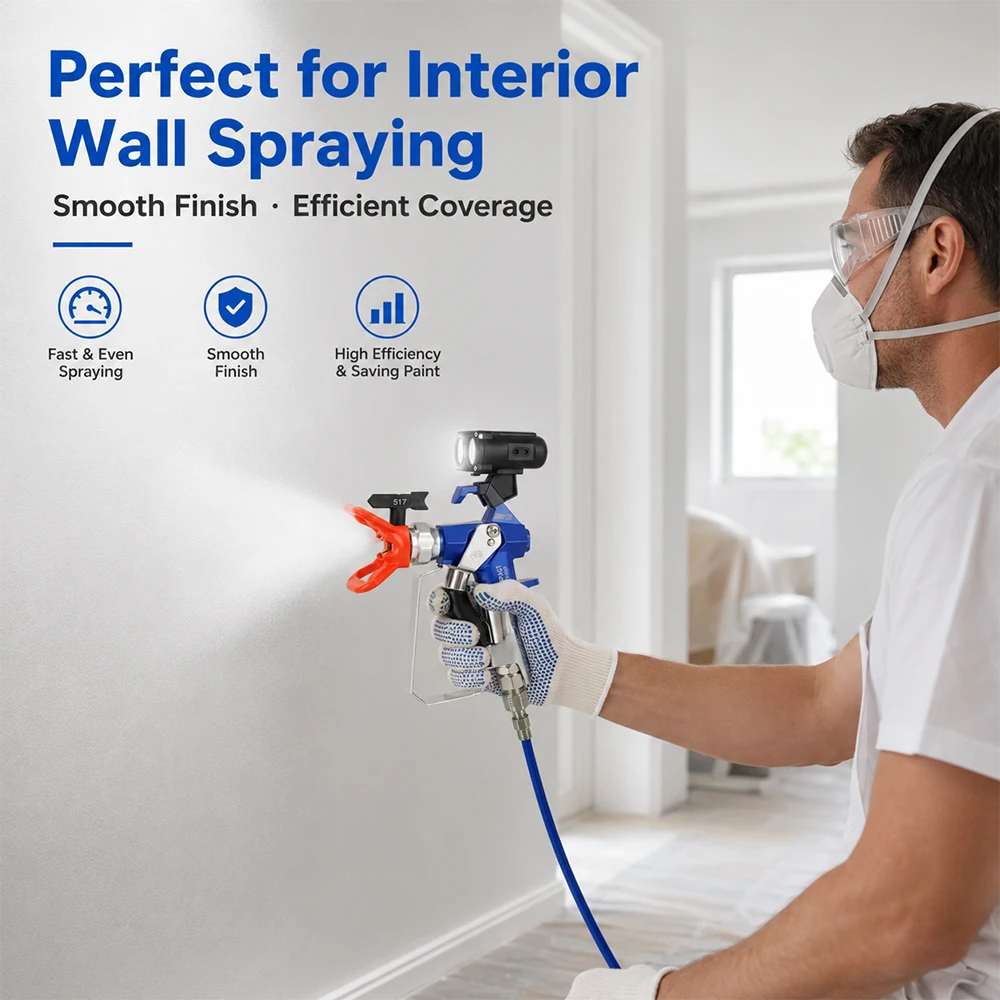 High Pressure 3600PSI 24.8MP Airless Paint Sprayer Gun with Guard Sensor Light 2-Finger Trigger for Professional Contractors