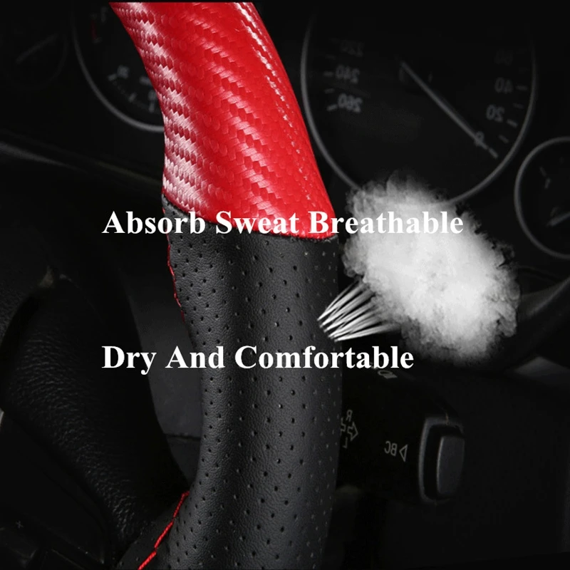 15 inch/38 cm Soft Fiber Leather Car Steering Wheel Cover Anti-slip Steering-Wheel Braid Stitch On Wrap With Needle Thread