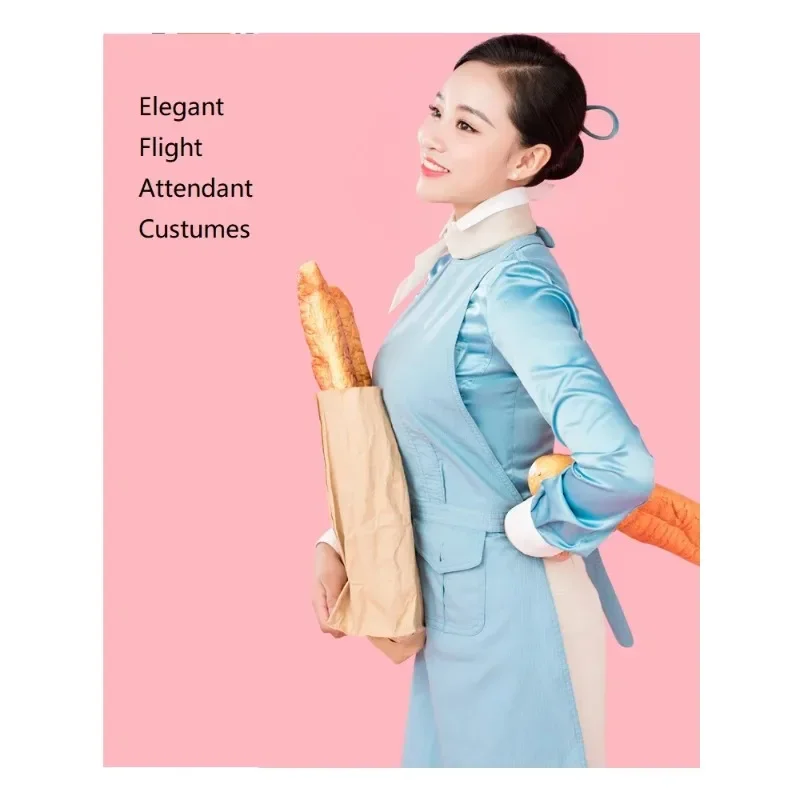 

South Korean Flight Attendant Interview Etiquette Suit Glossy Full Sleeved Shirt Short Sleeved Shirt Skirt Blue Apron S-2XL