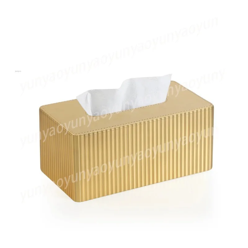 Light Luxury  Gold Leather Tissue Box，office Tissue Box ,25cm Long Large Tissue Box for Home or Commercial Use