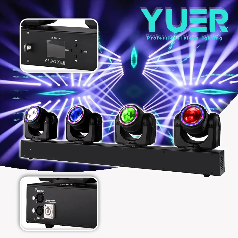 

Yuer 4x80w LED beam moving head Bar light RGBW 4in1 with ring DMX512 stage Effect lighting for DJ Disco wedding party Club