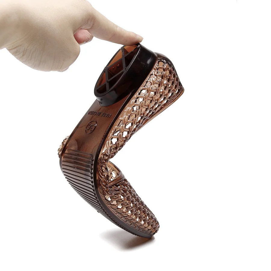 Französische Vintage Geflochtene Jelly-Sandalen für Damen, Spitze Transparente PVC-Ballerinas, Atmungsaktive Runde Zehenpartie, Lässige Alltagsschuhe – Detail 25