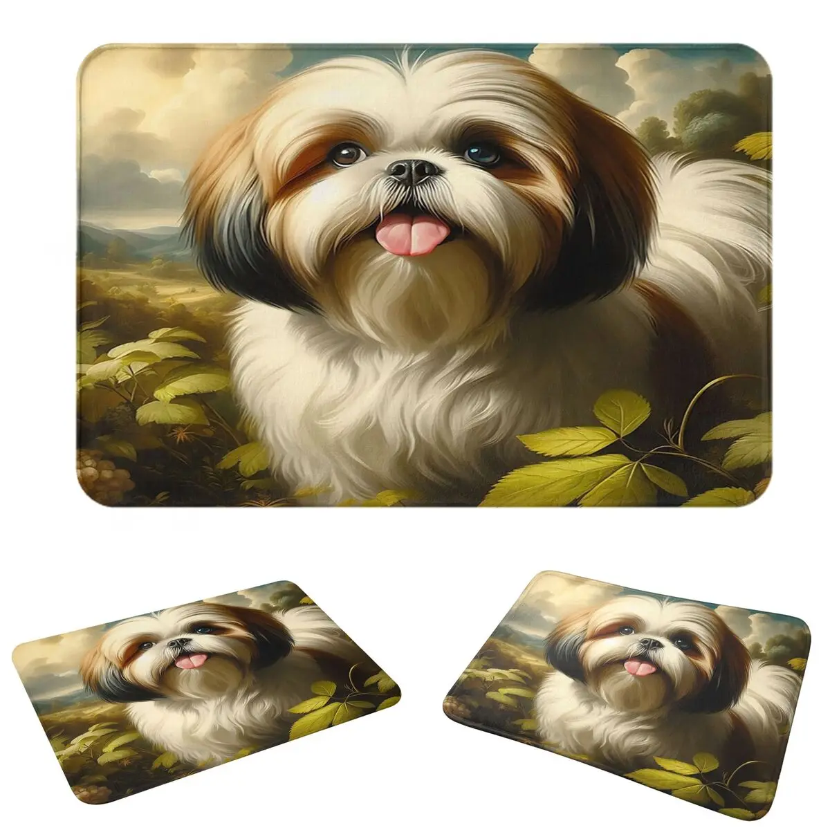 Cute Shih Tzu Dog Play In Grass Doormat Durable Carpet Rug Kitchen Entrance Home Floor Mat for Bedroom Footpad Mats