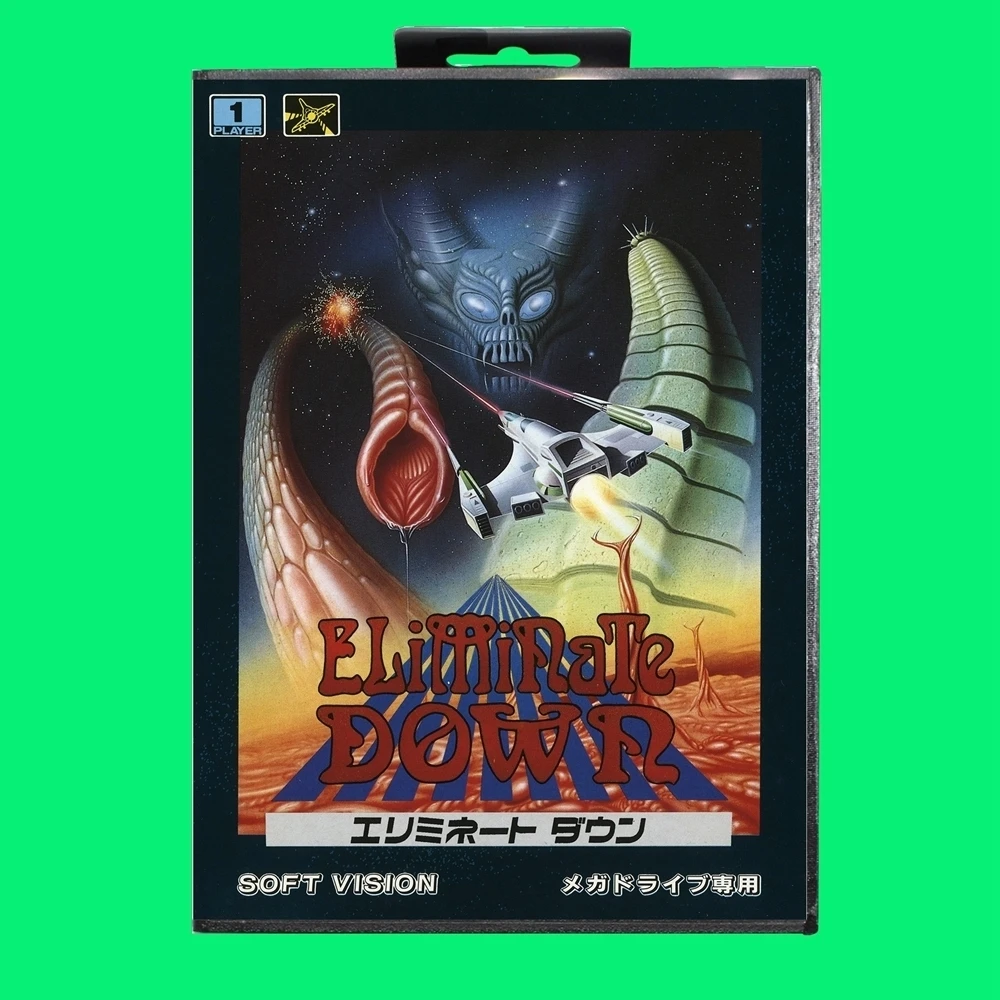 Eliminate Down Game Cartridge 16bit MD Game Card With JP Cover Retail Box For Sega Mega Drive