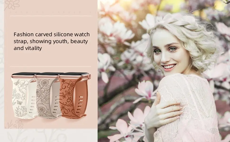 Gravierte Armbänder für Apple Watch Band 10 46 mm 42 mm 40 mm 44 mm 45 mm Blumenarmband Correa iwatch Serie 11 9 8 7 6 Ultra 2 3 49 mm – Detail 1