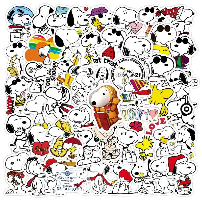 Miniso Cartoon Animation Snoopy 50Pcs Sticker Snoopy Graffiti Sticker Water Cup Luggage Laptop Handbook Waterproof Sticker