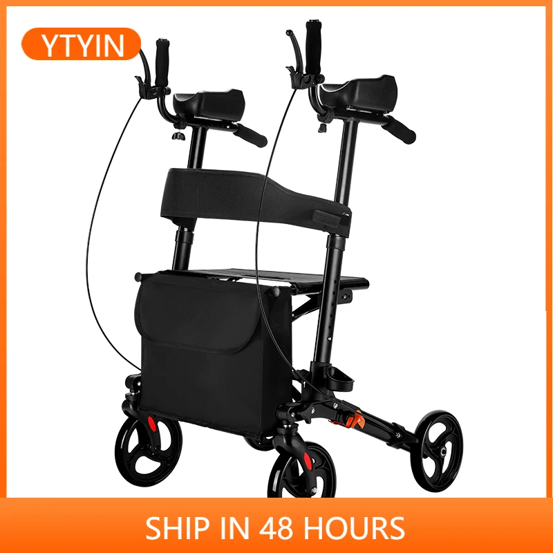 YTYIN Aluminiumlegierung, faltbar, aufrecht, mit bequemem Sitz, Gehhilfe und Rollator für einfache Mobilität