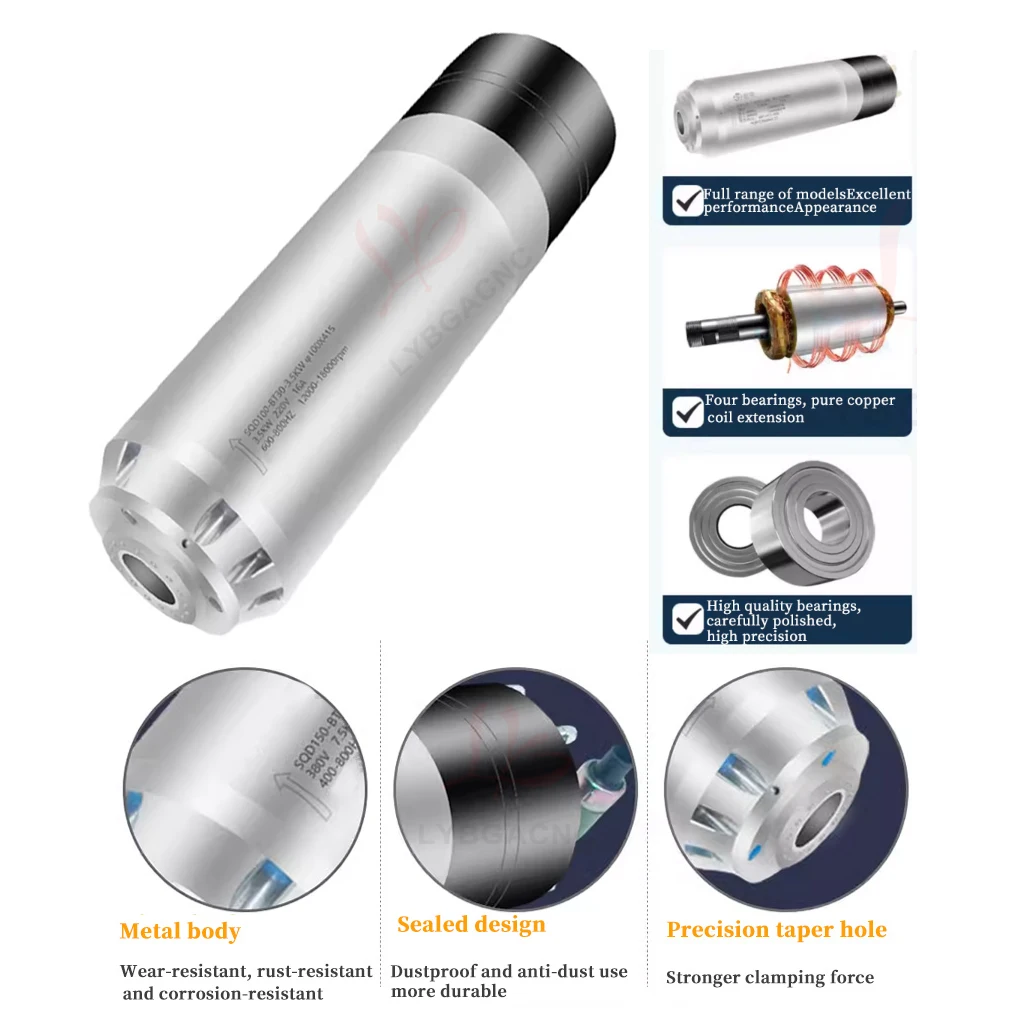 Water-cooled Spindle Motor Round Shape 3.5/5.5/7.5KW Engraving Machine Ball Bearings BT30/BT40 Shanks ER20 ER25 ER32 220V