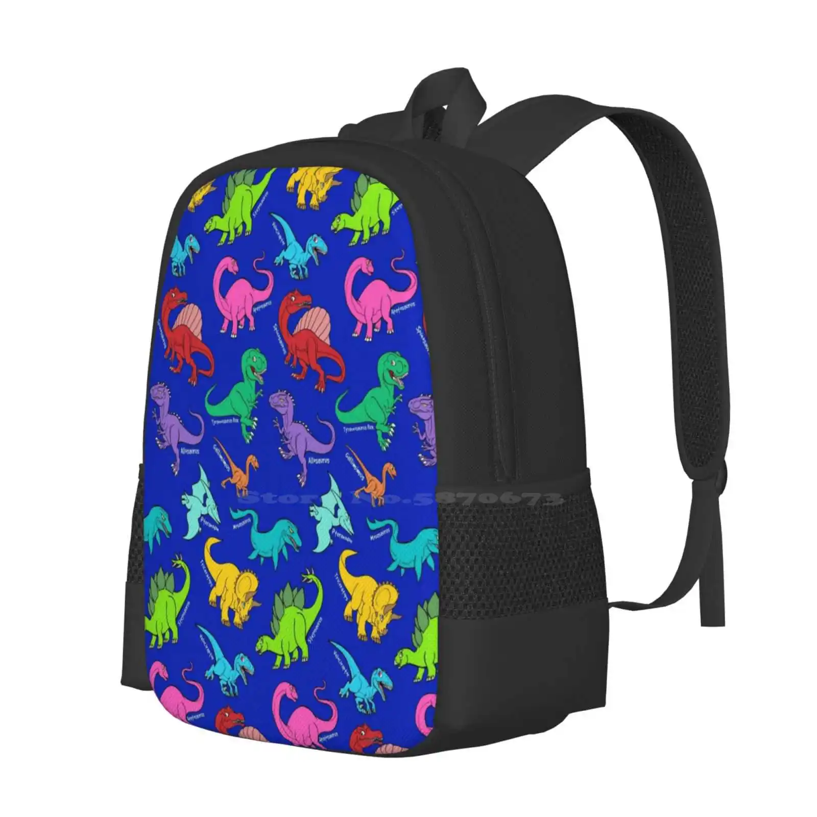 Dinosaurs Rainbow Pattern Blue Background Hot Sale Schoolbag Backpack Fashion Bags Dinosaurs Triceratops Tyrannosaurus