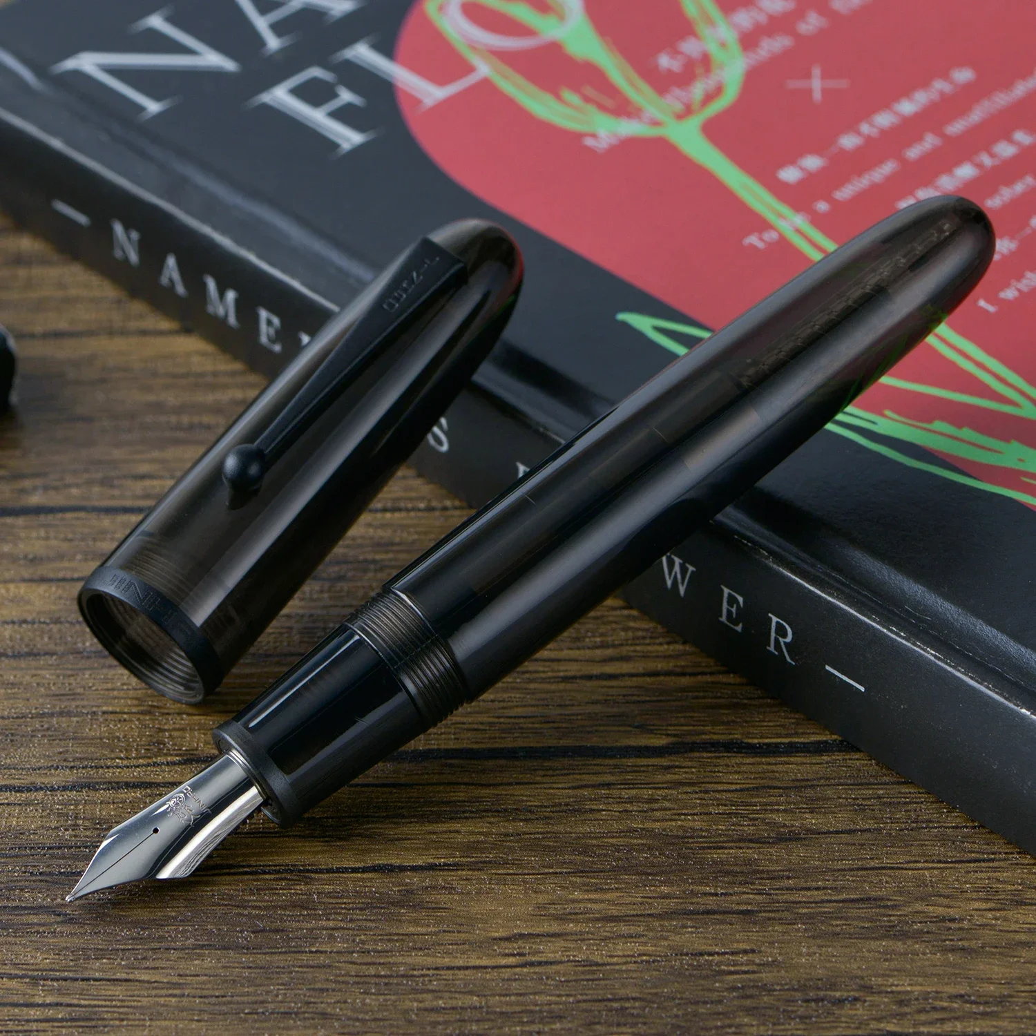 Jinhao 9019 Fountain Pen #8 EF/F/M Nib, Transparent Black Resin Big Size Office Writing Pen with Large Converter