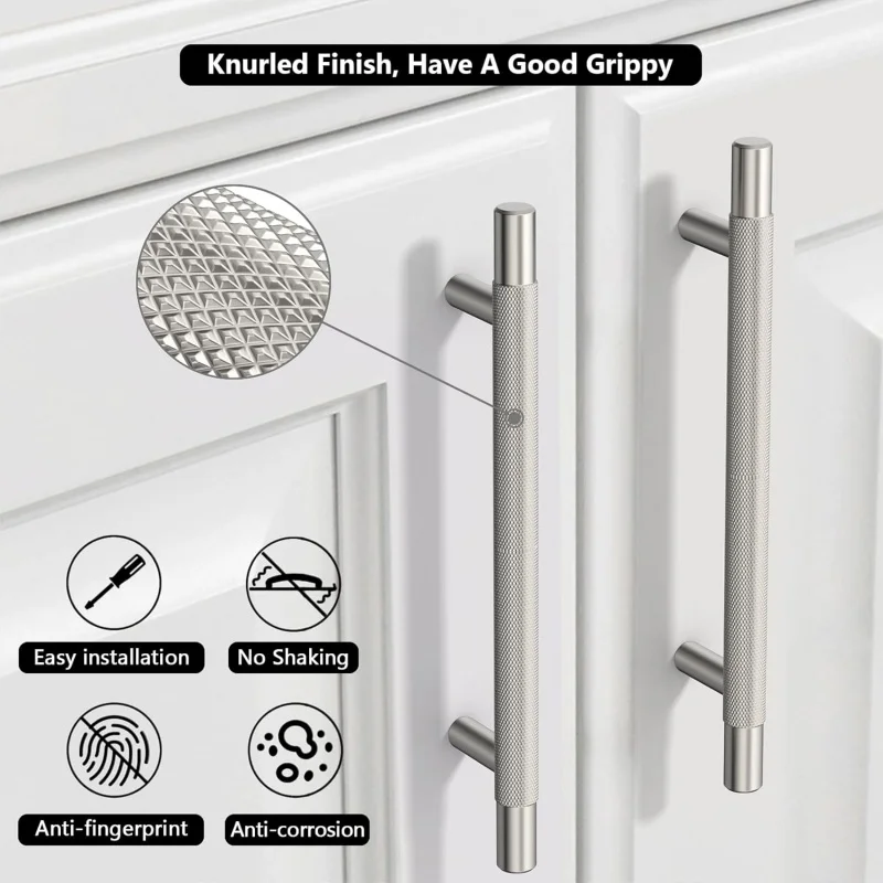 Modern Solid Aluminum Alloy Knurled Handles,Drawer Pulls,Furniture Door Carved Knobs,Round T Bar Handle Kitchen Cabinet Hardware