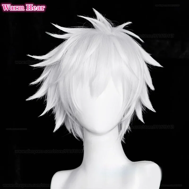 Anime Killua Zoldyck Cosplay Wig Killua Zaoldyeck Short White Shaggy Layered Wigs Heat Resistant Hair Halloween Wigs   Wig Cap