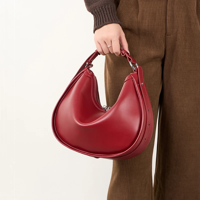 

Burminsa Chic Genuine Leather Crescent Tote Handbags For Women 2025 Luxury Designer Underarm Shoulder Bags Hobo Ladies Handbags