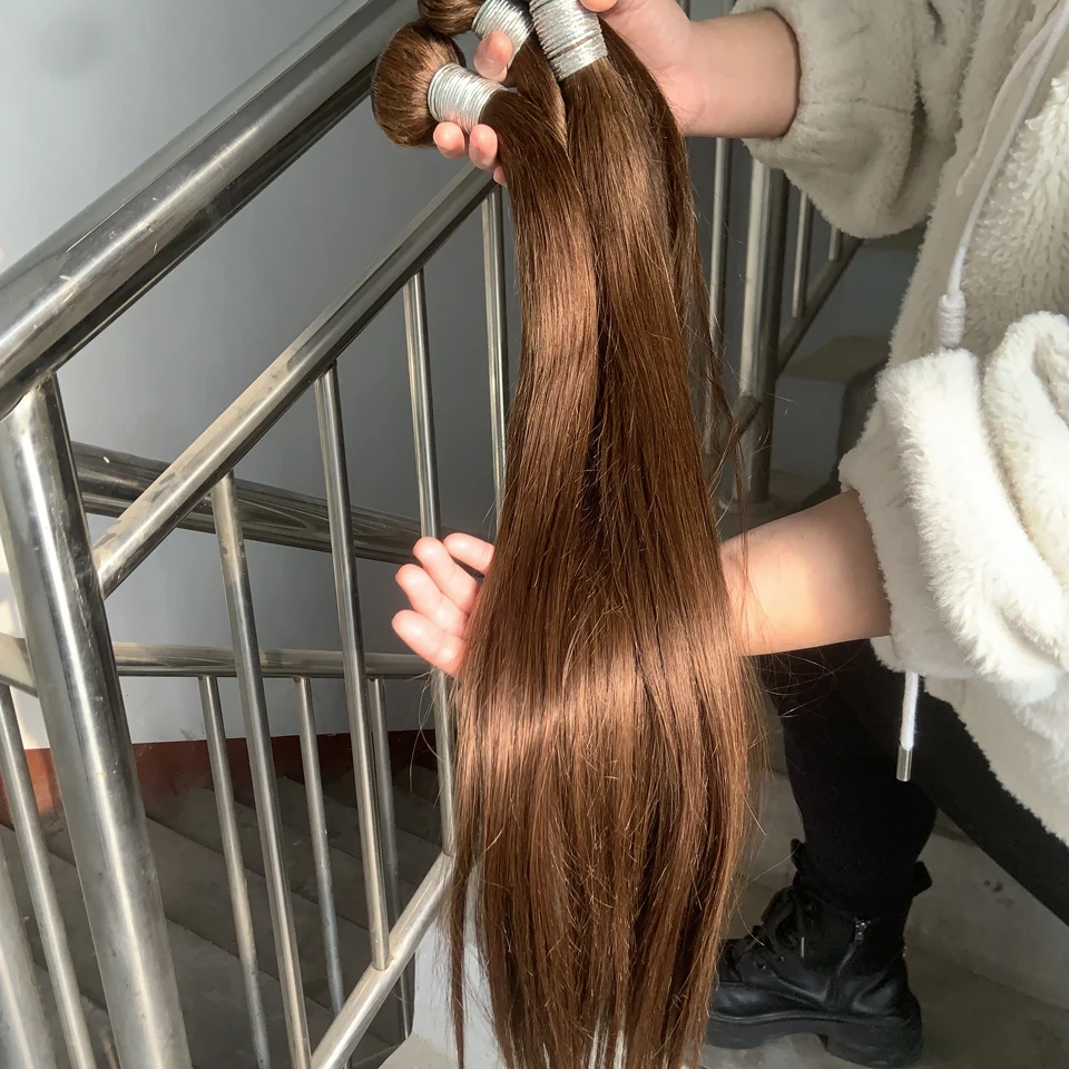 مستقيم # 4 حزم الشعر البشري البني بالشوكولاتة البرازيلي 100% غير المجهزة شعر بشري لعذراء نسج حزم شعر مستعار بشري