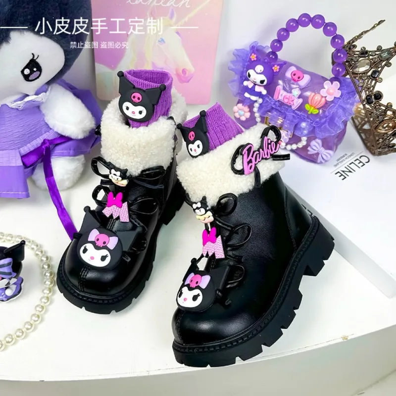 Invierno Kuromi Anime Kawaii Sanrio Ins niños botas de algodón Otoño Invierno lindo dibujos animados polar impermeable zapatos cálidos regalos