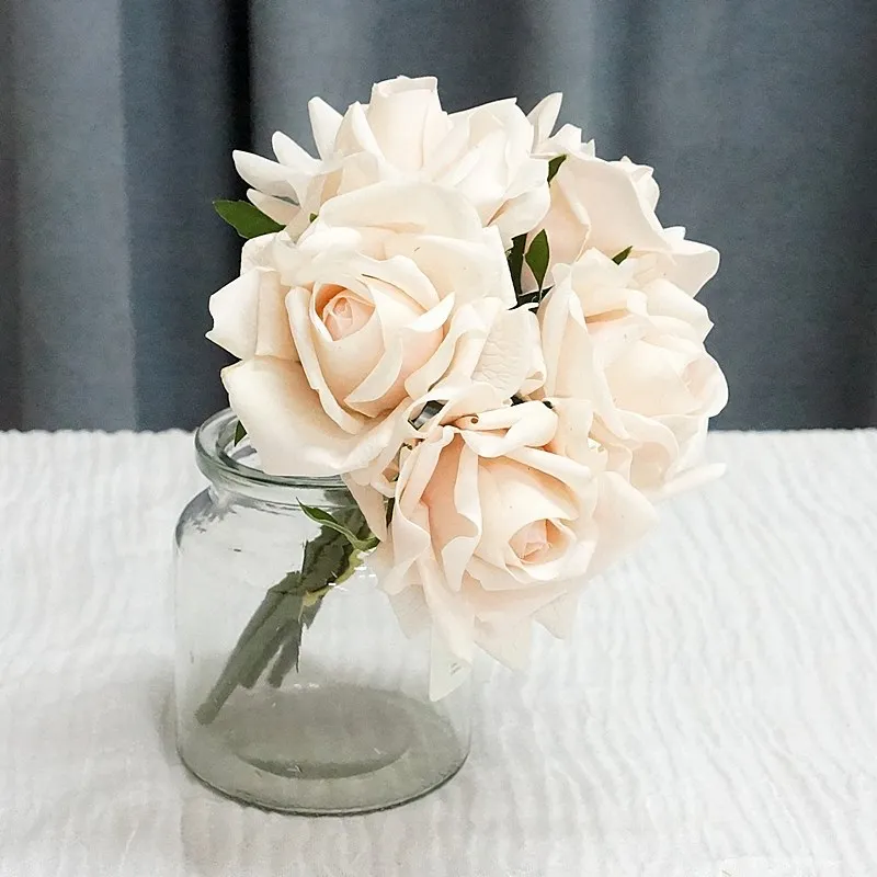 Moisturizing 5Head Rose Flower Bouquet Latex Real Touch Artificial Flowers Wedding Bridal Bouquet Birthday Party Home Decor Rose