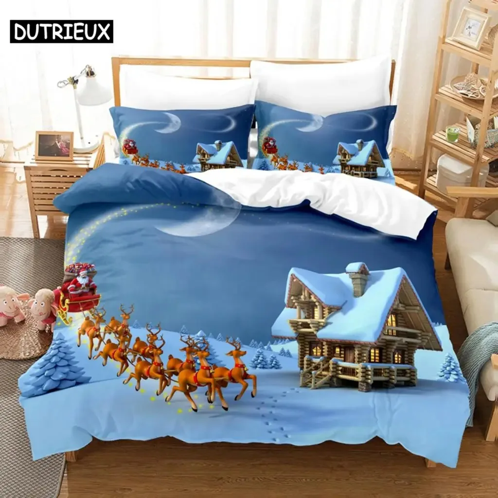 

Blue Christmas Comfortable Duvet Quilt Cover Pillowcase Bedding Set Children Bedroom Decoration Home Textile