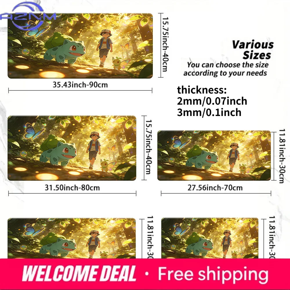 Pokemon Ash & Bulbasaur Forest Anime Gaming Mouse Pad Non-Slip Desk Mat