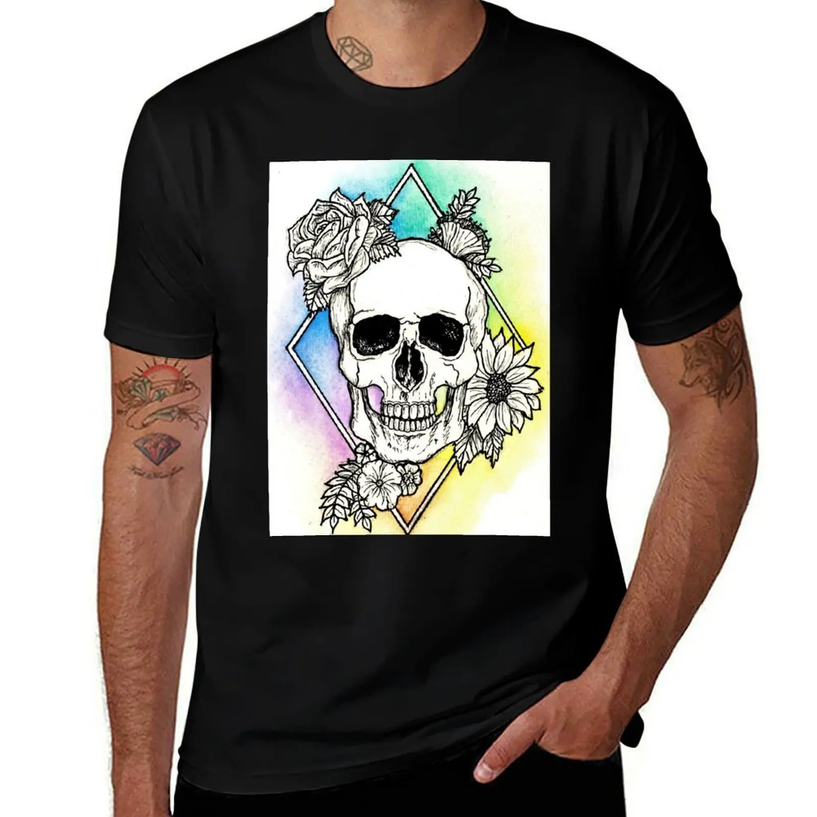 

Rainbow Skull T-Shirt Active Sports Short Sleeve Cotton Shirt