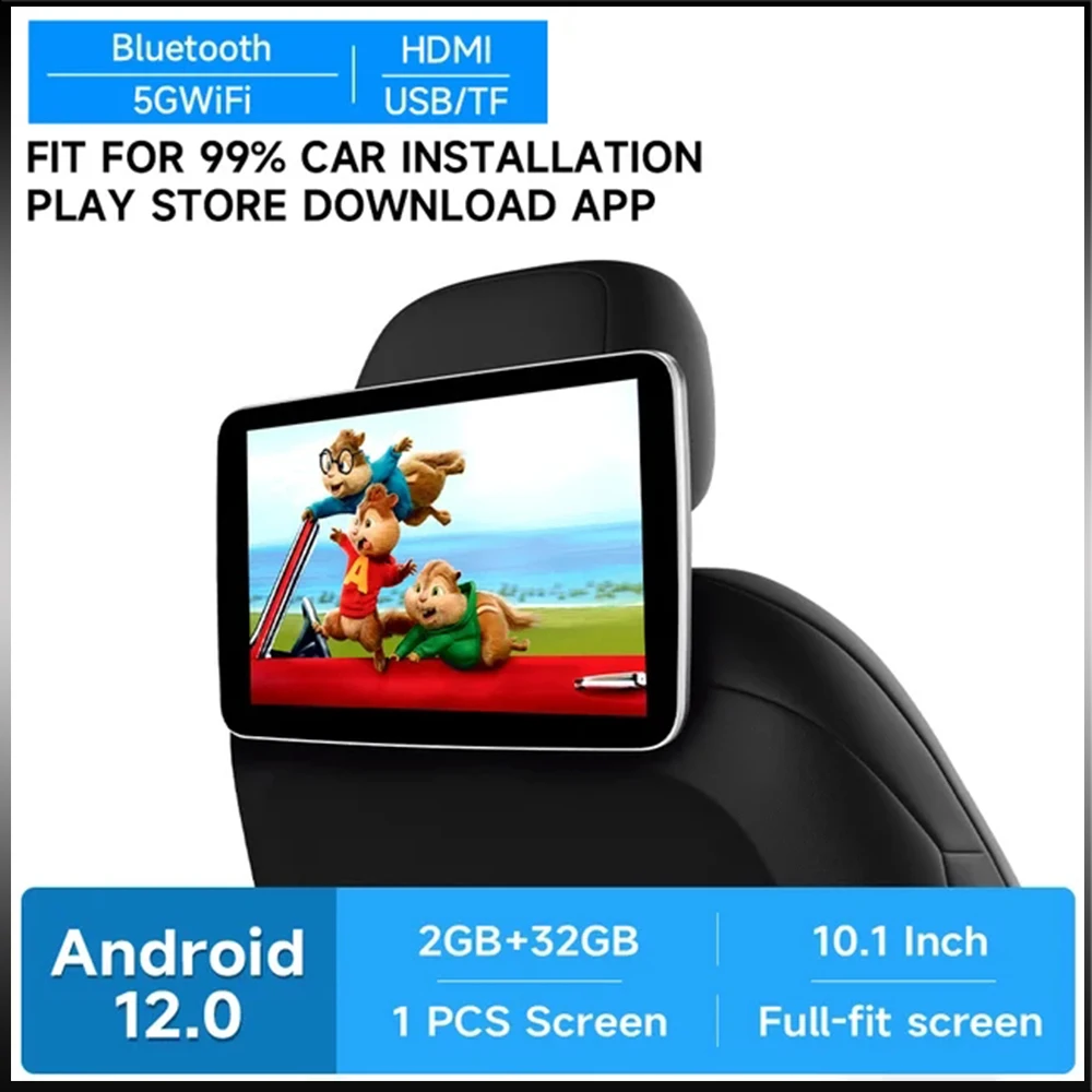 Car Headrest Monitor Auto Multimedia Audio Video Player Support 1080P HD LCD Touch Screen with Speaker Bluetooth MP4 MP5