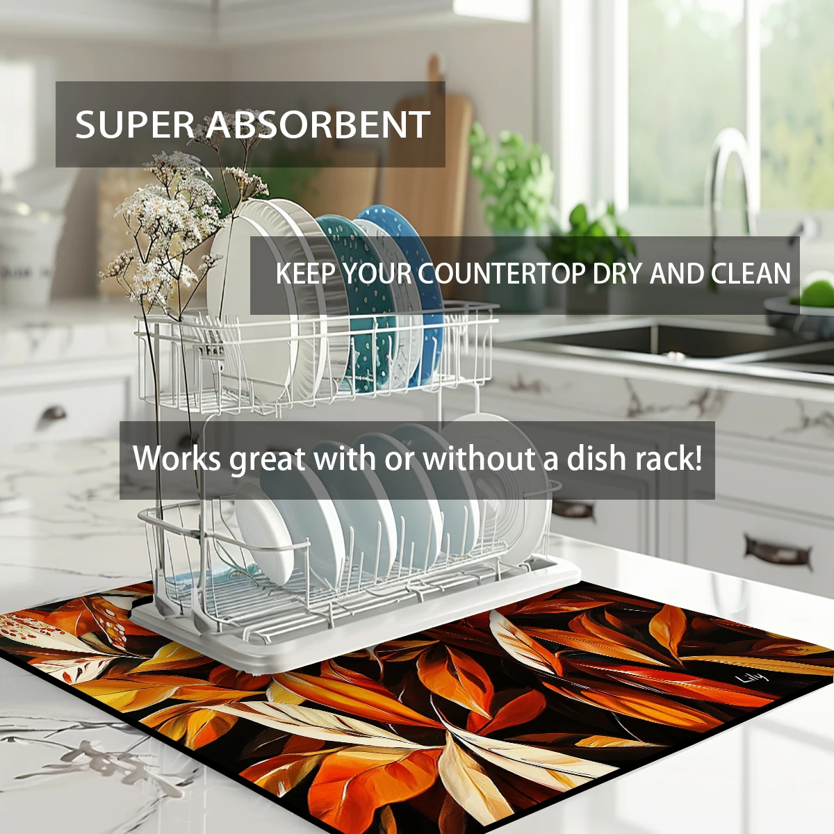 1pc Drying Mat Leaf Non-Slip Absorbent Mat Tableware Kitchen Counter Drain Mats Placemats for Table