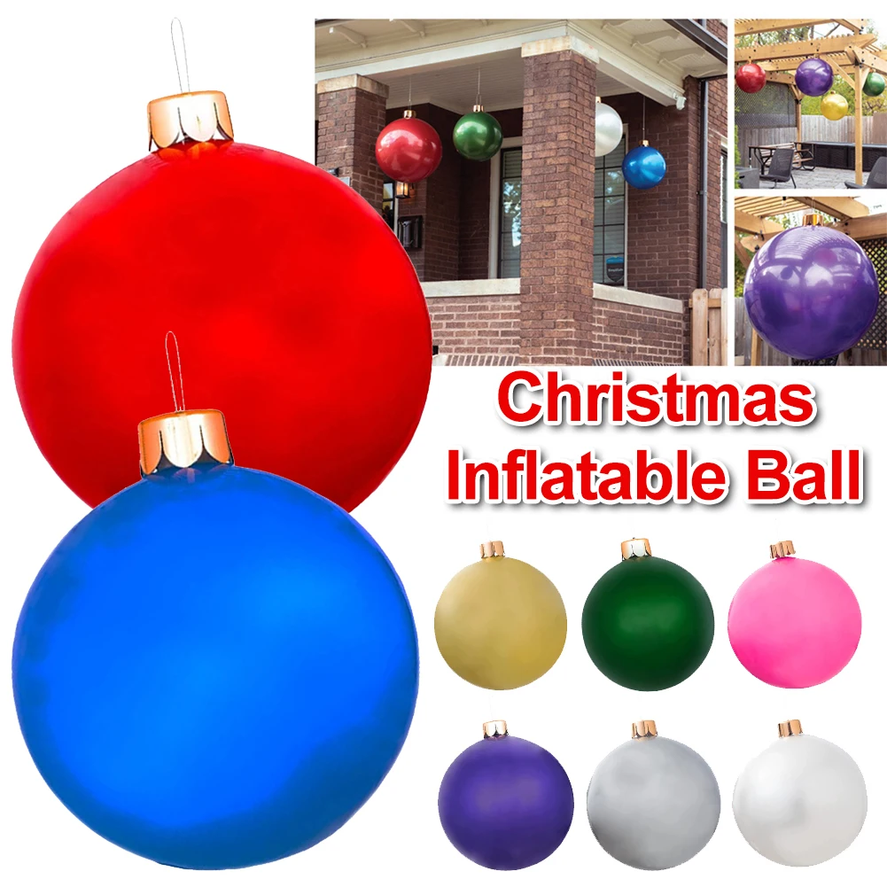 30/45/65/75CM Christmas Inflatable Ball PVC Blow Up Ball 8 Colors Decorated Ball With Stakes To Fasten Ball Happy new year