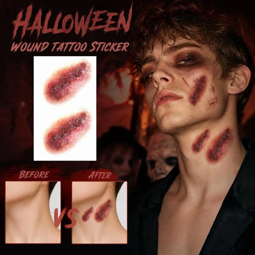 6 Sheets/Set Halloween Stickers Fake Plasma Wrist Cuts Bruises Abrasions Burns Scratches Facial Tattoos Prank Decorations