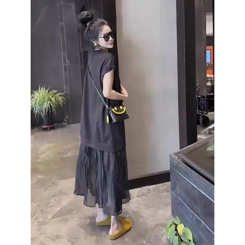 Robe d'été légère en maille épissée, T-shirt sans manches en Faux deux pièces, à la mode et Unique