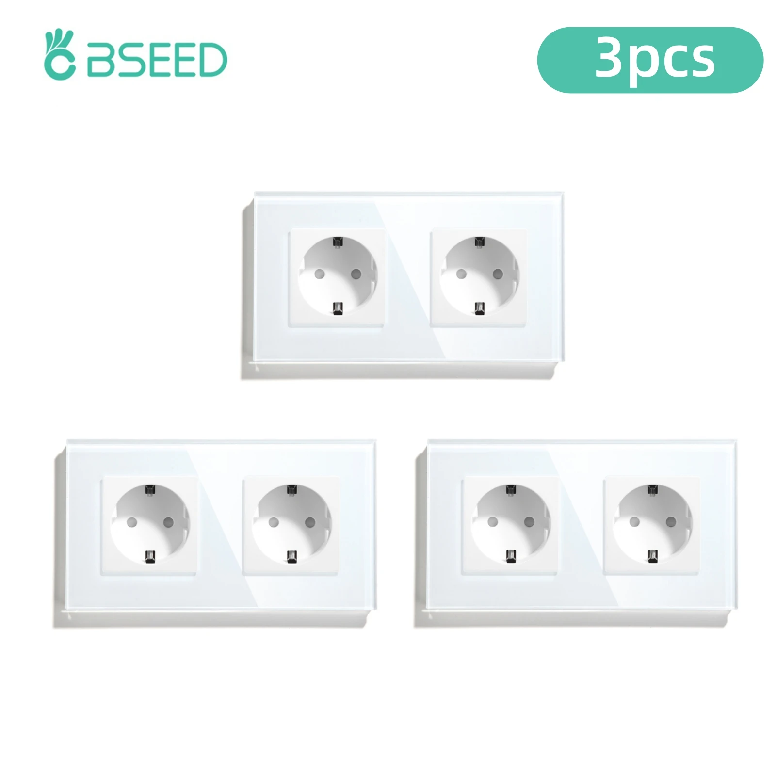 BSEED 16A Wandsteckdose, Einzelsteckdose, Doppel- und Dreifachsteckdose, EU-Standard-Steckdose für Zuhause, Büro, Schlafzimmer, Steckdose mit Glasrahmen