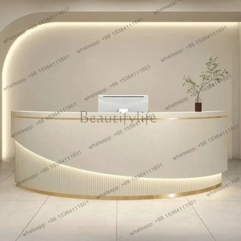 LJY Reception Office Table Salon Reception Desk Beauty Salon Bar Women's Clothing Store Bar Arc Training Medical Guide Dental Cl