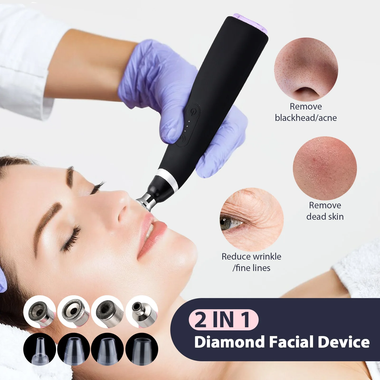 Foreverlily Portable Diamond Peeling Machine Microdermabrasion Facial Cleaning Device Exfoliation Vacuum Blackhead Remover