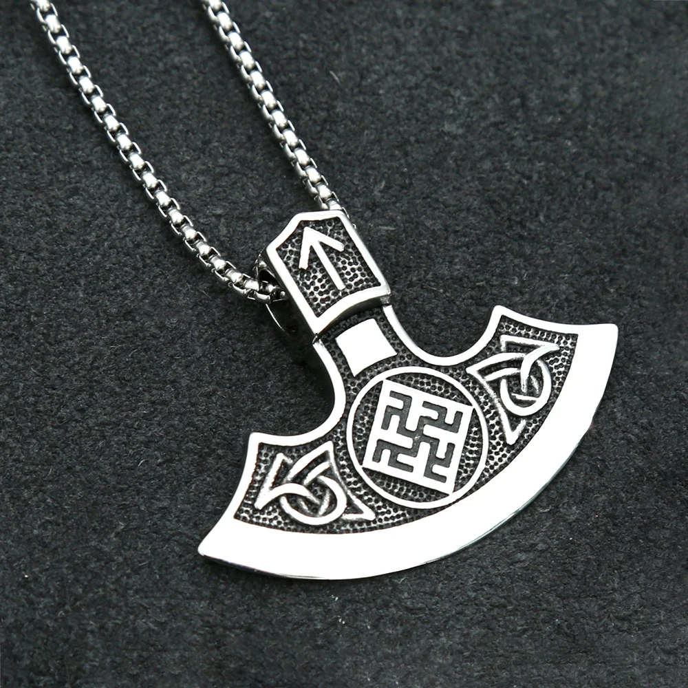 Retro Slavic Perun Axe Pendant Necklaces For Men Boys Stainless Steel Odin Nordic Viking Sign Necklace Fashion Jewelry Gifts