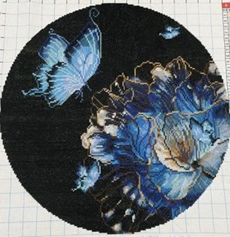 

Embroidered pure handmade cross stitch finished product, blue love butterfly love flower, peony butterfly circular painting, new