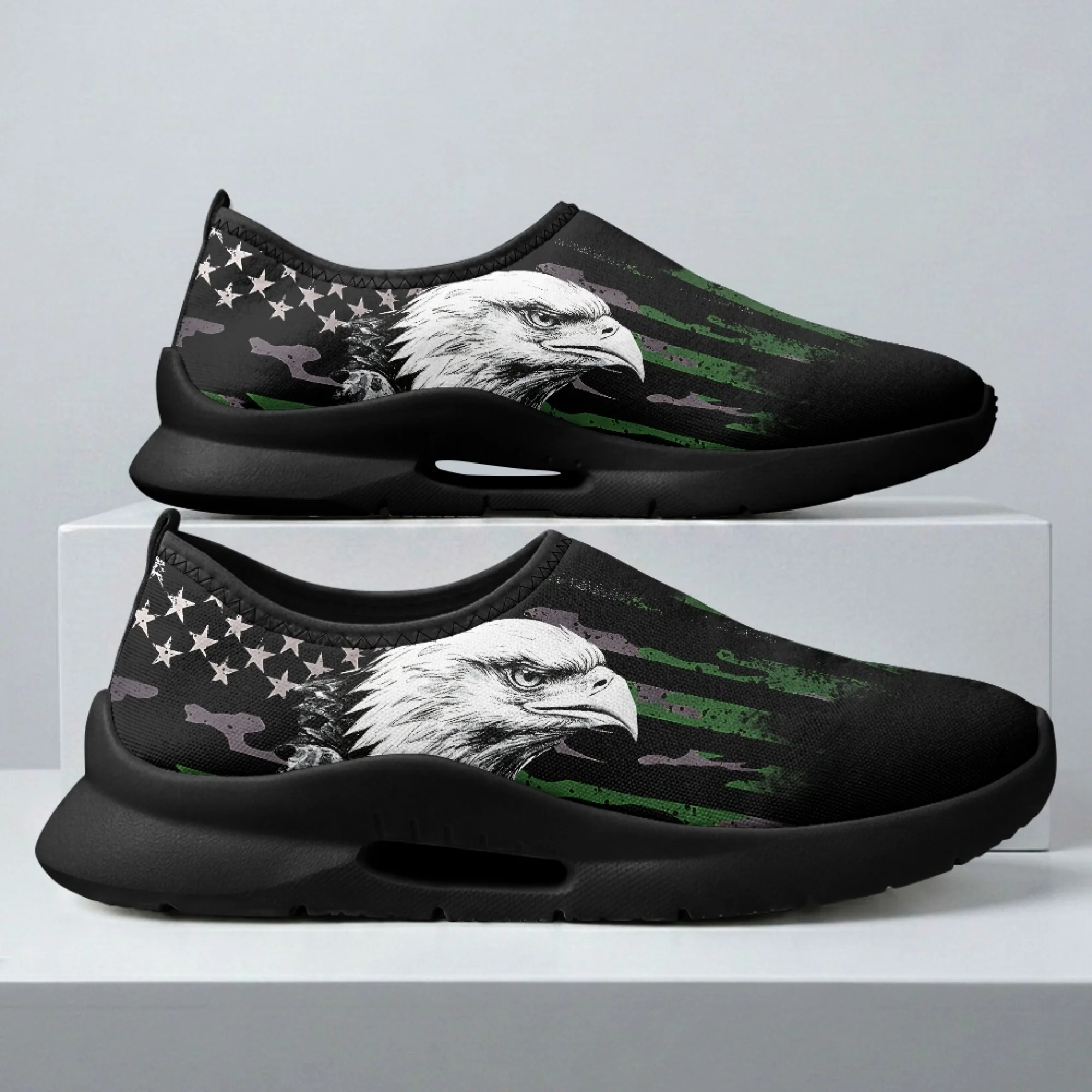 

XIXIRIMIDO American Flag Eagle Mens Casual Shoes Slip On Walking Sneakers Womens Gym Workout Shoes Breathable Mesh Walking Shoes