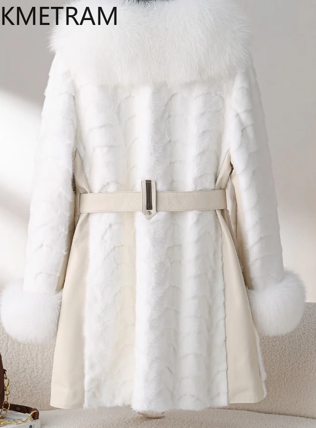 KMETRAM Natural Fox Fur and Mink Fur Down Jacket White Real Fur Coat Thick Warm 2025 Long Winter Clothes for Woman ropa mujer