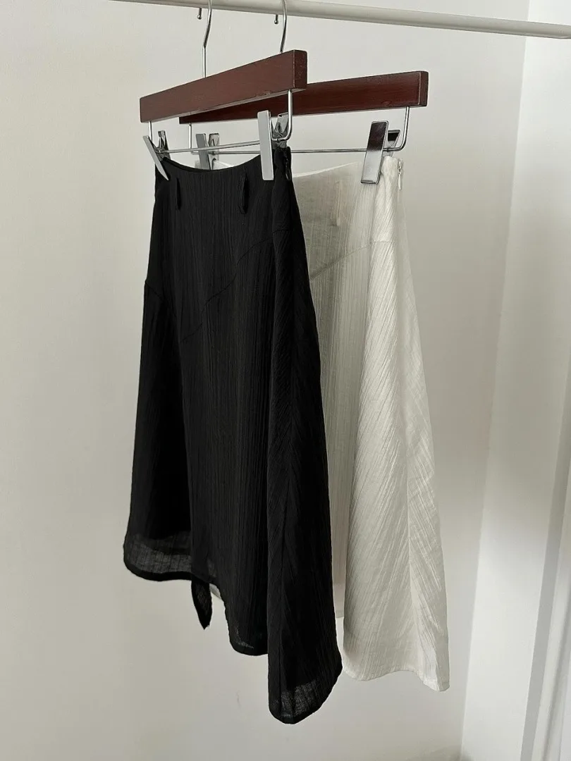 Summer Design Asymmetrical f-length Skirt Women's Chic New A-line High-waist Slimming White Dr Spring Autumn Season