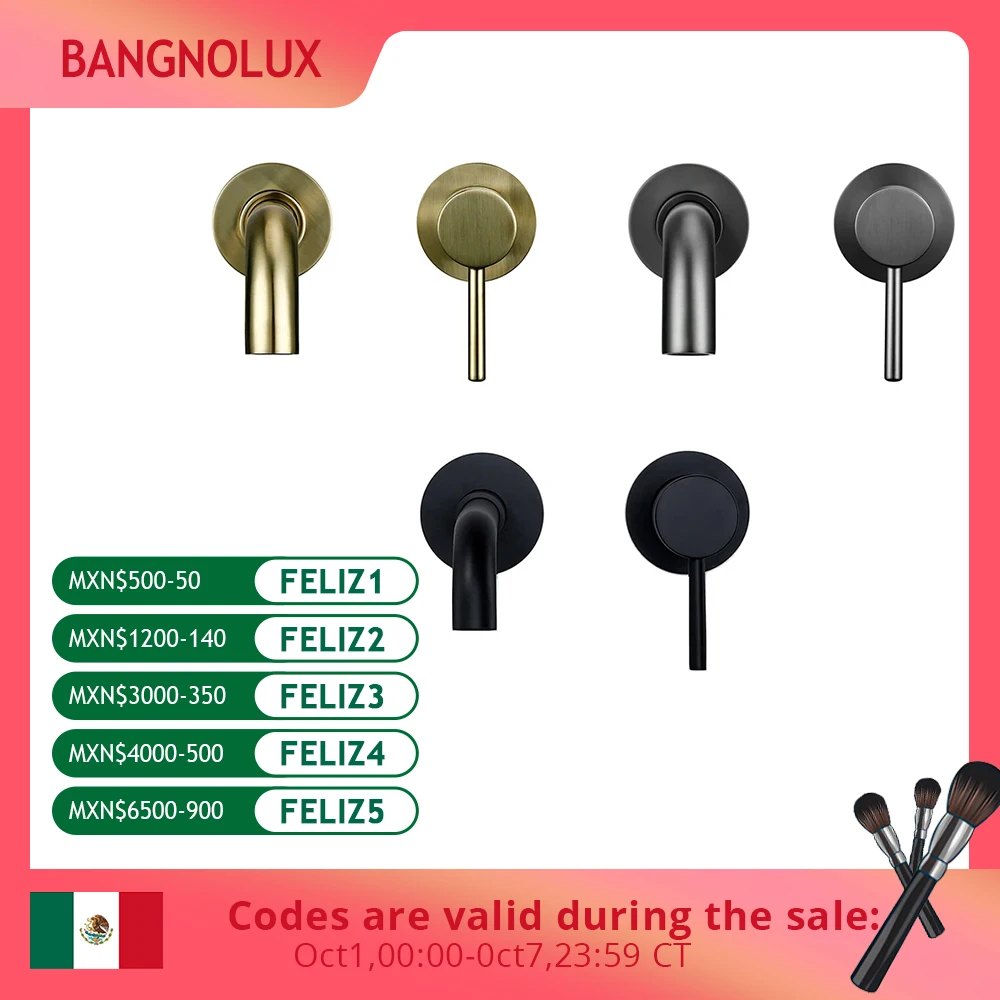 Bagnolux Black Chrome Rose Gold Brushed Polished Brass Single Handle Hot Cold Water Wall Mounted Embedded Bathroom Basin Faucet