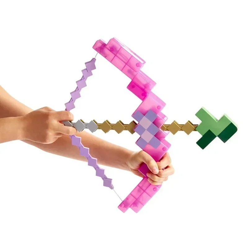 MineCrafton القوس السهم لعبة لعبة النار الاطفال تأثيري حفلة بكسل الرماية مضحك البلاستيك سلاح الأطفال بنين ألعاب بنات الهدايا
