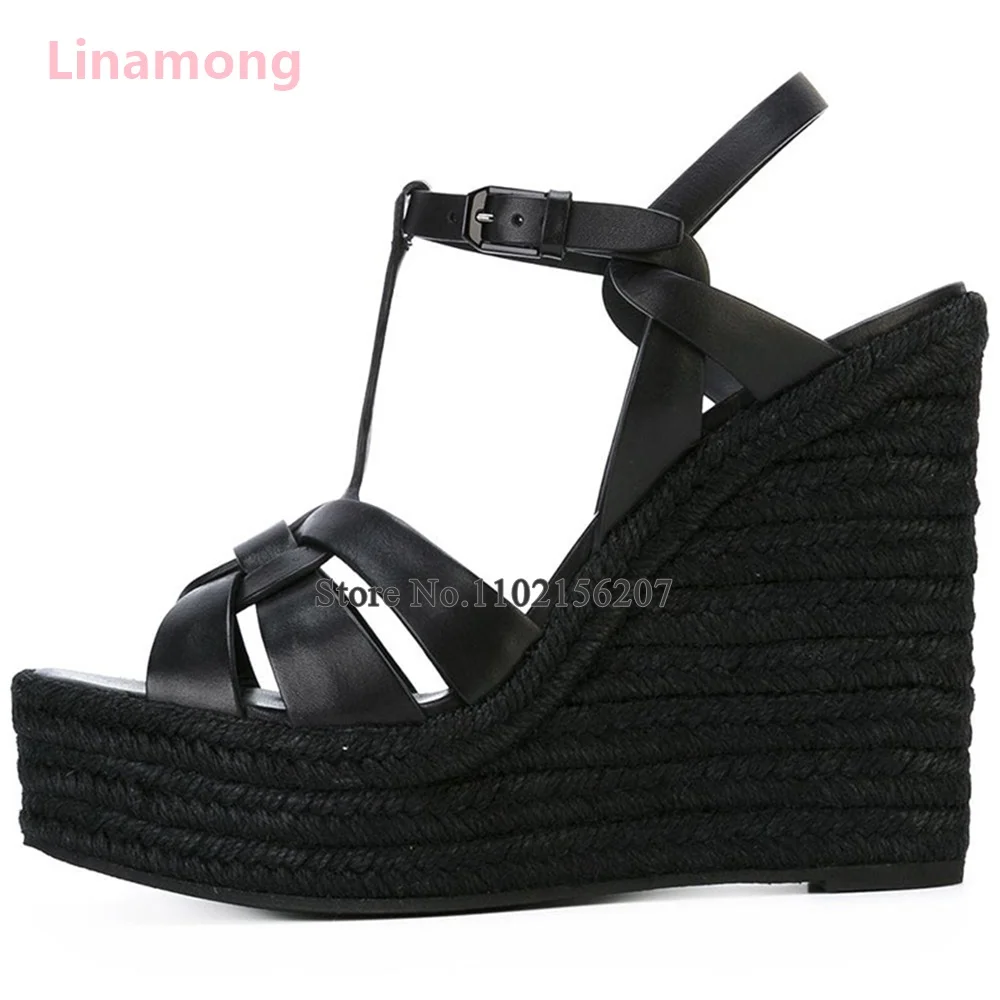 

Wedge Heel Round Toe Luxury Design Sandals For Female Women Ankle Buckle Strap Slingback Solid Shallow Elegant Fashion Shoes