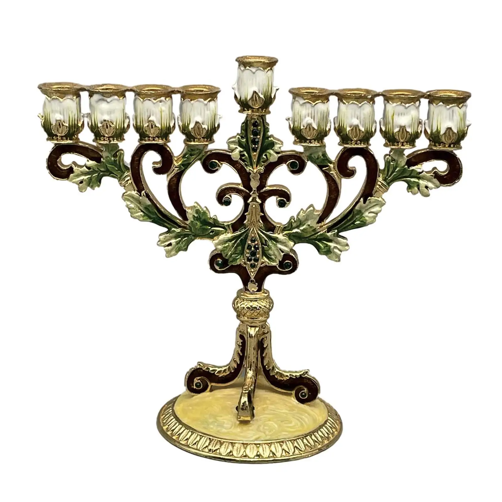 Hanukkah Menorah Hand Painted Candlestick Sturdy Base Tabletop 9 Branches Candle
