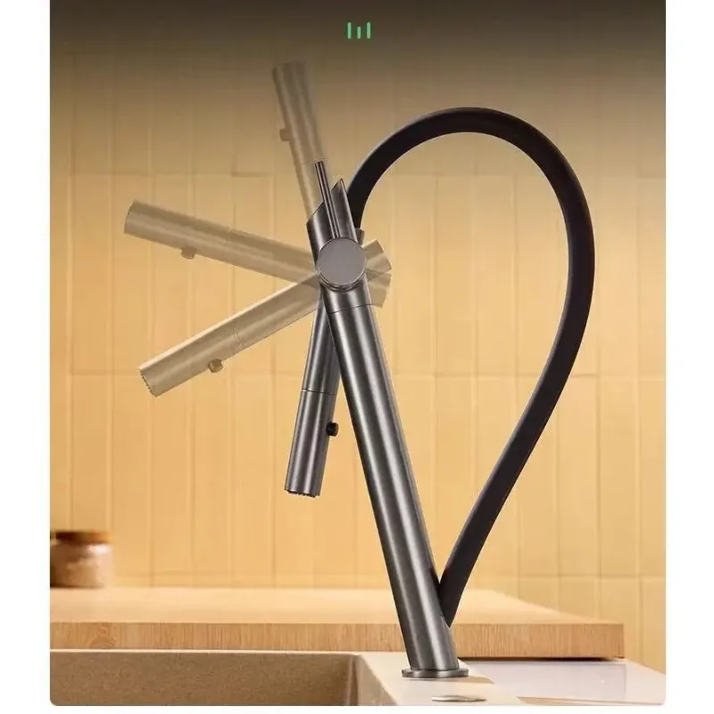 التصميم الحديث الساخن الفاخرة عالية الجودة النحاس الرمادي سحب صنبور المطبخ خرطوم قضيب بالوعة #4